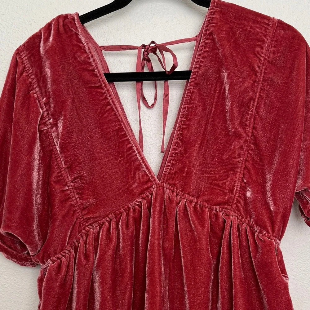 Free People Ivy Rose Smoke Velvet Tie Back Plunge Babydoll Mini Dress XS